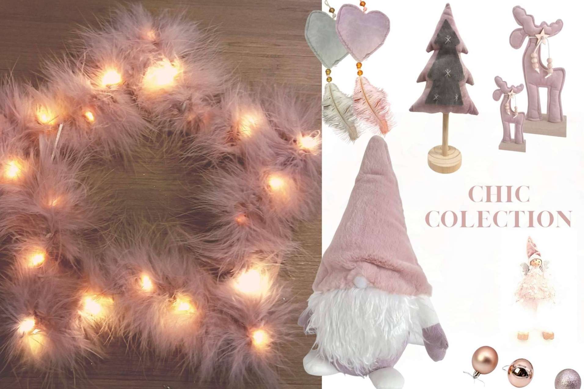 Los elementos de decoración Navidad rosa y plata que ofrece Iglú Tiendas durante el Black Friday