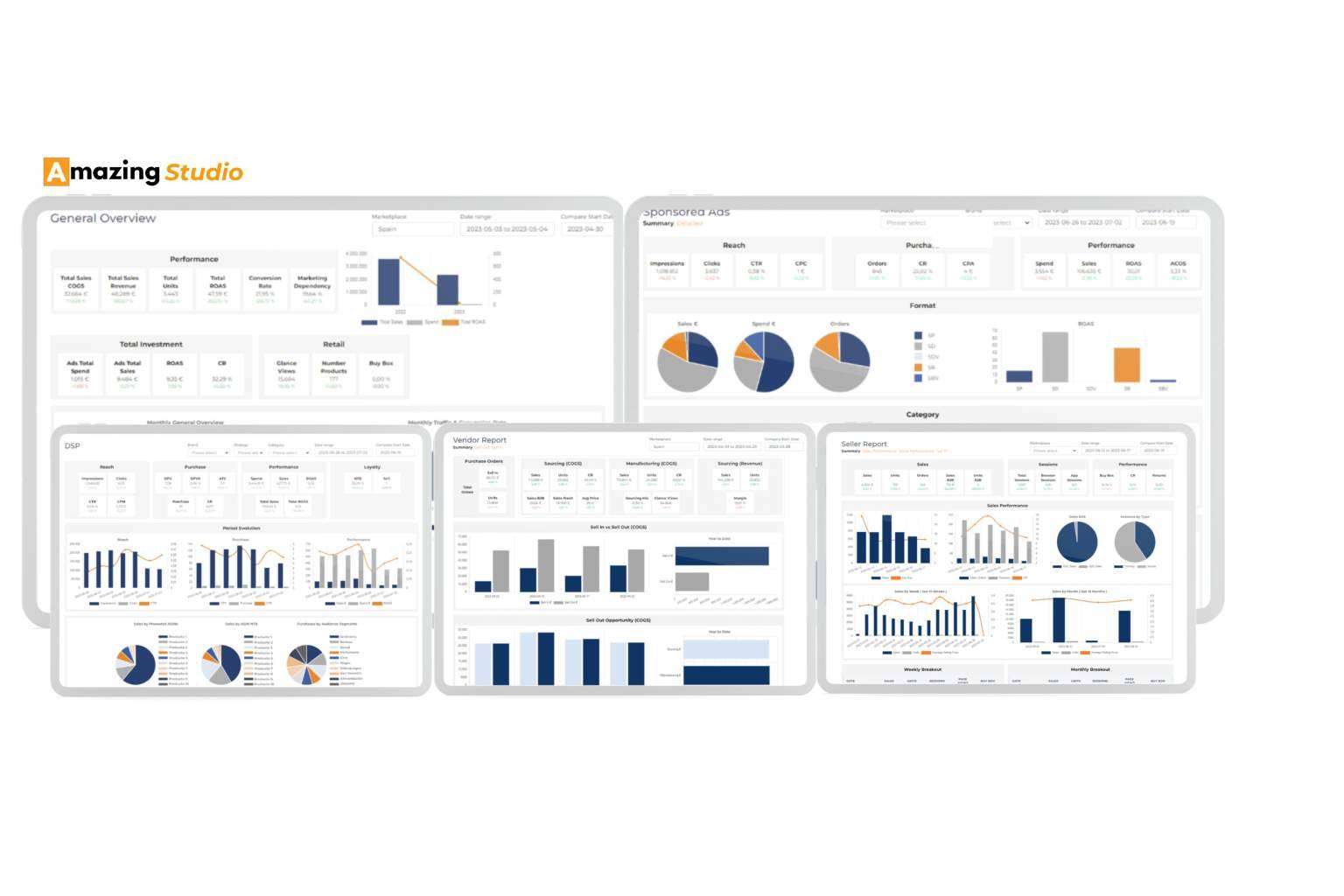 Amazing Studio es una herramienta de reporting que integra los resultados de campañas con los datos principales de retail de la cuenta de Amazon